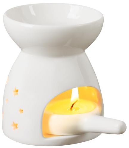 TRIXES Portavelas de Cerámica - Quemador de Cera y Aceites Esenciales - Blanco