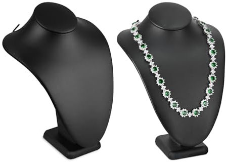 MOOCA 2 Pcs Deluxe Faux Leather Small Necklace Chain Jewelry Display Holder, Jewelry Stand, Necklaces Display Mannequin Bust Stand, 7 1/4”H, Black Faux Leather