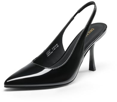 DREAM PAIRS Escarpins à talons aiguilles pour femme avec bride arrière et bout pointu fermé, robe de mariée élégante pour mariage, fête sexy, Black-Pat, 37.5 EU