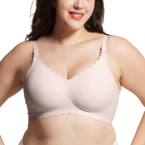 ZUMIY moderskap amnings-BH sömlös, amnings-bh graviditet med molnmjukt geléstöd, ultrakomfort trådlös droppkopp sömnbralett, naturlig form, Rosa, XXL