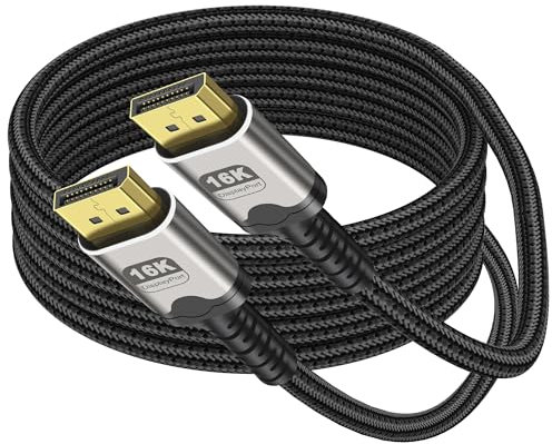XMSJSIY 16K Displayport Cable Braided High Speed Display Port Male to DP Male 2.1 Cable 16K@60Hz 8K@120Hz 4K@240Hz 165Hz 144Hz Support 80Gbps HDR HDCP DSC for HDTV PC Gaming Monitor - 2M/6.6Ft