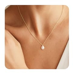 Turandoss Collana di perle da donna, collana di perle placcata oro 14k gioiello da regalo adatta a ragazze signore fidanzate matrimoni damigelle e spose