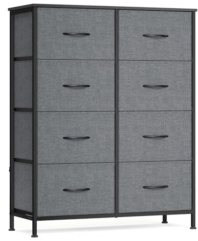 SONGMICS Chest of Drawers, Storage Unit, for Bedroom, Closet, Hallway, Living Room, Steel, 8 Drawers, Modern, Slate Grey BELLAH Collection LGS124G101