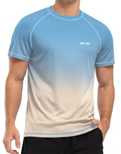 WELIGU Men's Rash Vest Rash Guard, UPF 50+ Short Sleeve UV Swim Top ED021