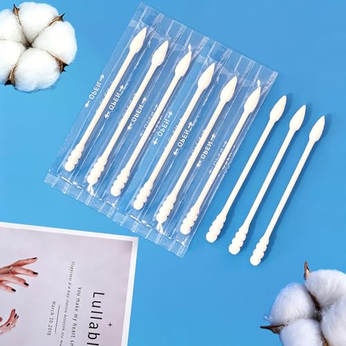 200 PCS Double Pointed Cotton Buds, Biodegradable Paper Stick Cotton Swabs | Individually Packaged Travel Sticks With Pointed Tips, Suitable For Ear Cleaning And Daily Cosmetic & Makeup Use