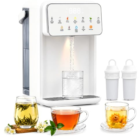 3,5 l varmvattendispenser med ultrafiltrering, omedelbart varmvatten på 3 s, 7 temperaturnivåer, 8 vattenmängder, barnsäker, låg förbrukning för te, spädbarn och kontor