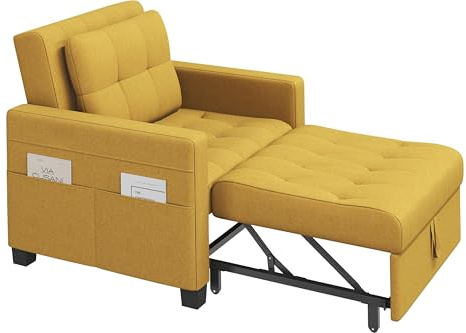 Yaheetech 3 En 1 Sofá Cama Sillón Relax Sofá Individual Armarillo