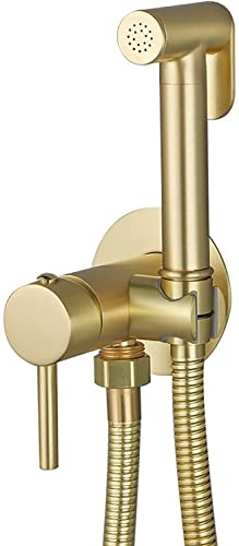 1 handhållen bidé-sprutsats for toalettväggmonterad mässing | Varm- och kallvattenspruta for personlig hygienrengöring med anti-burst slang(Gold)