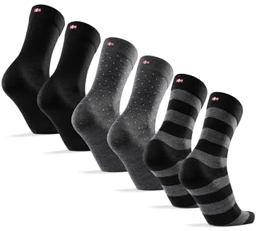 DANISH ENDURANCE Premium Merino Socken, (3|5 Paar), Warme Socken, Wollsocken, Unisex, Socken Herren & Damen, Mehrfarbig (1 x schwarz, 1 x schwarz/grau gestreift, 1 x schwarz/grau gepunktet), 39-42