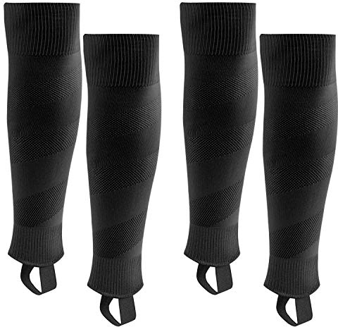 Kinder Herren Stutzen Fußballstutzen Stegstrümpfe Fußball Sleeve Fußballsocken 2 Paar (Schwarz L)