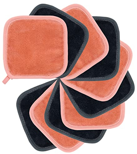 Polyte - Premium-Abschminktuch aus Mikrofaser - hypoallergen & frei von Chemikalien - Mikrofaser-Fleece - 10 Stück (15x15 cm, Grau & Rosa)