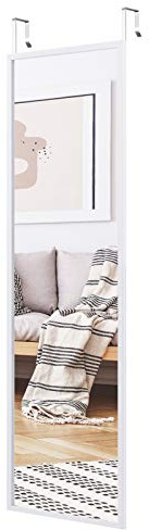 GIANTEX Specchio a Porta, Specchio a Parete, Specchio a Figura Intera, Superficie con Strato Antideflagrante, con 2 Ganci per Regolare Altezza, Cornice in Ferro, 36 x 1,5 x 107,5 cm (Bianco)