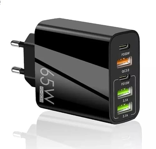 Multi-charger 65W, 5 USB-C ports, QC3.0, USB-C adapter PD20W, multi charger, faster and safer charging. Compatible with all mobile phones, including Samsun, Xiaomi