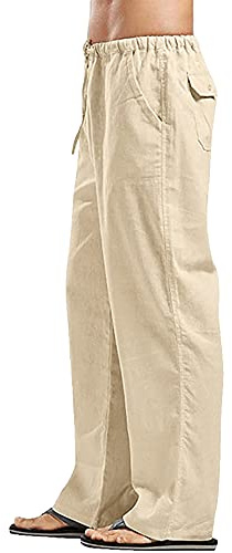 Pantalon de yoga décontracté en lin pour homme, kaki, 31-35