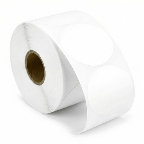 QWORK® 50mm Étiquettes Rondes Autocollantes pour Imprimante Thermique pour le Logo de Bricolage, le Code QR, l'Étiquette de Nom, l'Inventaire (750 Étiquettes, Blanc)