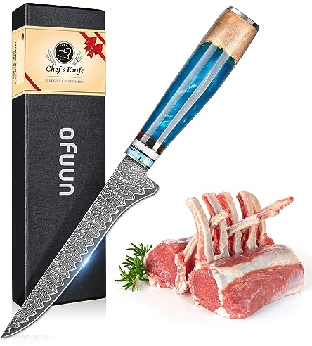 oFuun Coltello per Disossare Professionale Coltello Filettare 15 cm, Coltelli da Cucina Professionali Damasco, Bordo Disossare Pesce e Carne