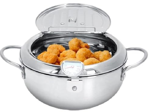 Natudeco Pentola per friggere iniaio Inossidabile Pentola per Tempura Antiaderente Friggitrice da Cucina Padella in Stile Giapponese Resistente agli Schizzi (2,2L)