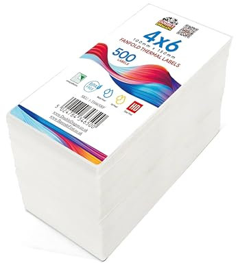 Double Dragon 100 x 150 mm (4 x 6), 500 Fanfold-Etiketten, Premium-Beschichtung, Permanentkleber, kompatibel mit Zebra, MUNBYN, Rollo, TSC, Toshiba, Citizen Etikettendruckern (1 Stapel)