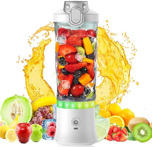 Cornesty Mini Standmixer Tragbar 600ml Mixer Smoothie Maker mit 6 Edelstahl Klingen, USB Portable Blender Elektrisch mit Reisedeckel für Shake, Smoothie und Babynahrung (Weiß)