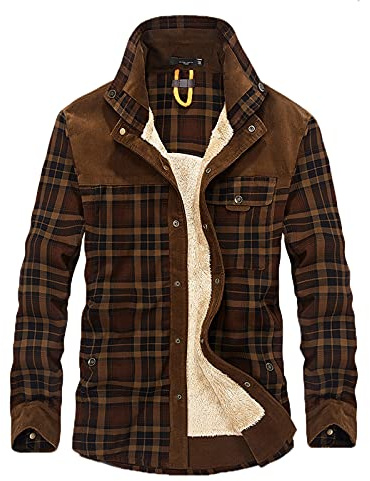 Camisa térmica de leñador para hombre, forrada, con capucha, de forro polar, de felpa, franela, de manga larga, con cremallera, a cuadros, de trabajo, deportiva, 01 Coffee, L