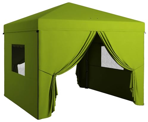 Outsunny Carpa Plegable Pop-UP 3x3 m Cenador de Jardín con 4 Paredes Laterales 2 Ventanas de Malla Altura Ajustable Bolsa de Transporte Impermeable y Anti-UV para Camping Fiestas Verde