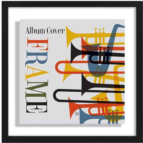 Americanflat 16.5x16.5 Album Cover Frame with Shatter-Resistant Glass - Signature Float Collection - Square Frame Made of Engineered Wood - Floating Frames for Wall Display - Black