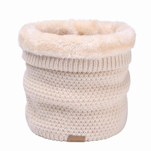 Minicoco Neck Warmer Winter Fleece Loop Scarf Men Women Thick Neck Warmer Fleece Sports Gaiter Mask Knitted Scarf Windproof Circle Scarf For Motorbike Bike Ski (Beige)