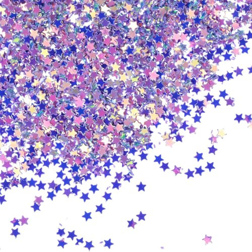 TIESOME 60g Glitter Star Confetti Decor, 3mm PVC Sprinkles Table Glitter Confetti Star Sequins for Crafts Tables Nail Art Sequin Scatter Decoration for Birthday Wedding Valentine's Day (Purple)