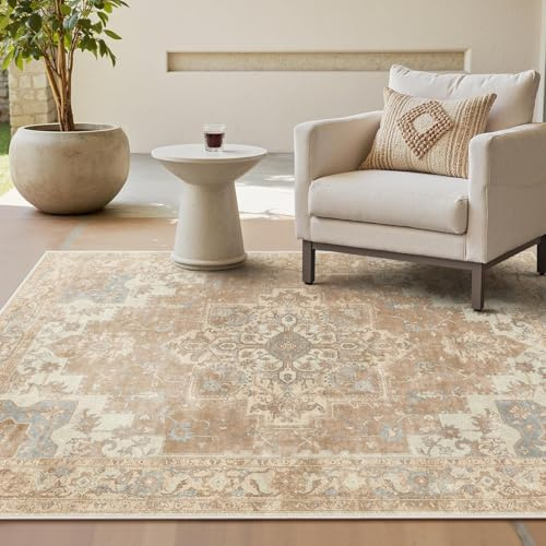 GENIMO Tapis Vintage pour Salon 160x230 cm, Lavables avec Dos Antidérapant, à Poils Courts pour Cuisine, Salle à Manger, Bureau et Chambre,Orange