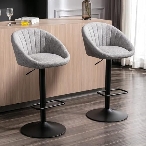 Ya-Home Barhocker 2er Set, Gepolsterter Drehhocker Barstühle höhenverstellbar Küchenhocker aus Handtuch-Stoff Tresenhocker für Küche/Hausbar,Grau