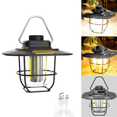 YZYOE Luce di campeggio esterna ricaricabile LED, luce portatile multifunzionale del cavallo, Luminosità e illuminazione regolabili rotanti, luci gialla bianca calda e ambra.