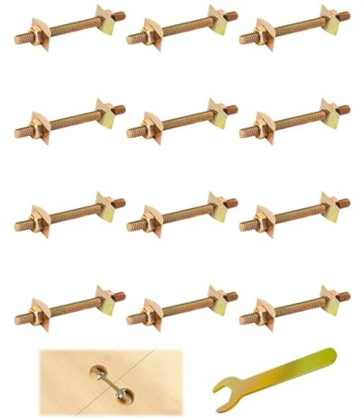 12 uppsättningar M8 x 100 mm möbelkontakter, med 1 skiftnyckelmöbelanslutning, skruvar möbelanslutningar, bänkskiva-panelkontakter. Används för att ansluta kökshyllor, sängramar och möbler