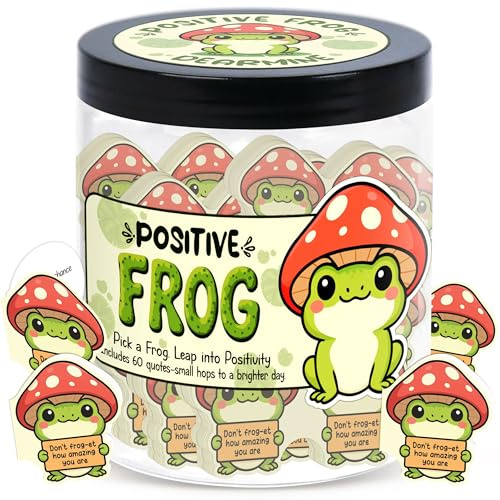 DEARMINE Positive Frog Jar with 60 Affirmation Cards, Emotional Support Gift, Christmas Home Office Decoration, Frog Gifts for Women, Teens, Teachers, Coworkers, Friends, Men