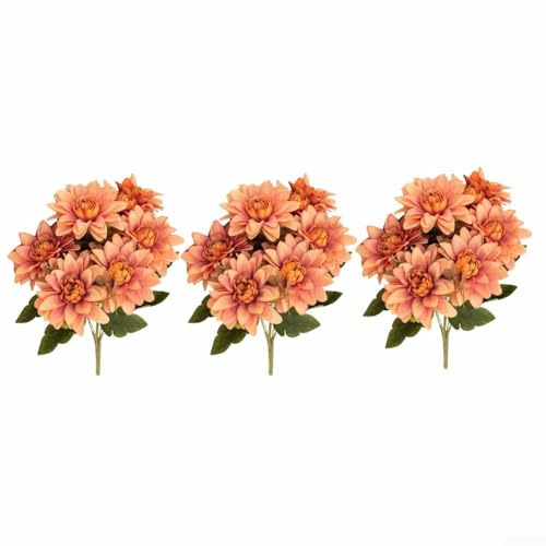 CYRENT Bouquet de dahlia artificielles en soie - 41 cm - Tiges florales réalistes - Pour centre de table de mariage, décoration d'intérieur et loisirs créatifs - Orange