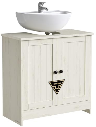 SONGMICS HOME Mobile Sottolavabo da Bagno, Toolless Montaggio Super Veloce Senza Attrezzi, Mobiletto con Ripiano Regolabile per Lavabo senza Colonna, Bianco Vintage BBC222WJ01