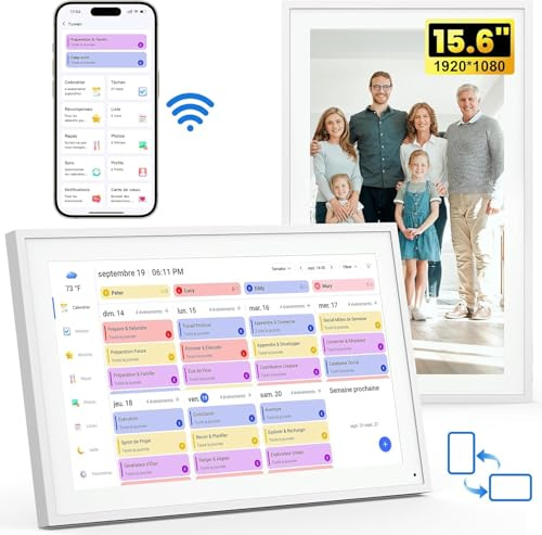 NEWYES 2026 Calendario Digitale da Parete 15,6, Agenda familiare interattiva con touchscreen, Organizzatore e Planner Familiare con Display IPS Full HD 1920×1080, Ideale per Regali e la Casa
