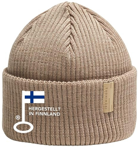 TUOHIMÄKI Fisherman Beanie Gorro de Pescador Beige Natural Merino – Docker Fischer Mütze Sand Corto Ajustado Hombre Mujer – Gorro Marinero Transpirable Outdoor – Hecho en Finlandia