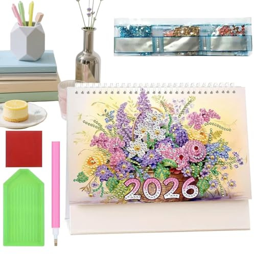Strass konstkalender 2026 - Diamantplanerare, handgjord glitter hantverkskalender med kristallpärlor och livfullt mönster, dekorativ organisatör för daglig planering | För vuxna tonåringar