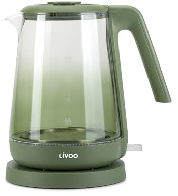 Livoo - Wasserkocher aus Glas, 1,7 l, DOD216V, 1850 W, 2200 W, Borosilikatglas, Hintergrundbeleuchtung innen
