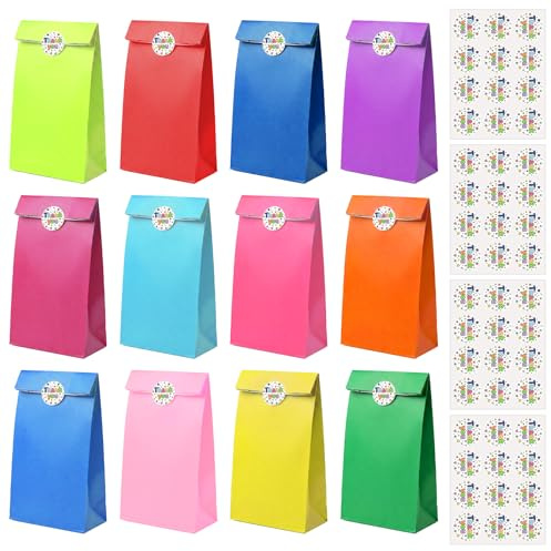 RITOLLO 48-Pack Kraft Paper Party Bags with Thank You Stickers