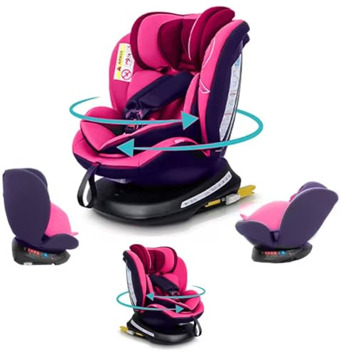 360° Rotating Car Seat, Baby Carriage, Car Infant Seat, Baby Booster Seat, R129, ISOFIX, Birth to 12yrs (40-150cm), i-Size, Group 0+/1/2/3, Swivel, Recline 170°, 0-36 KG Newborn, Pink