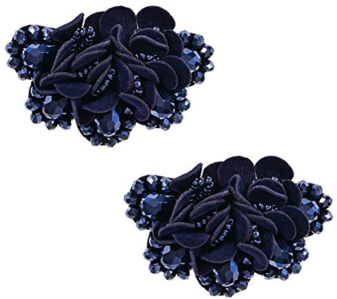Douqu 2 Pcs 2.8inch Women Bow Flower Crystal Flip Flop Shoe Charms Beaded Fashion Shoe Clips (Navy)
