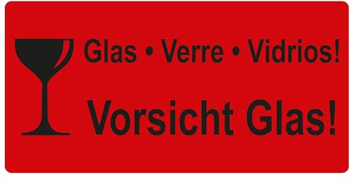 Warnetiketten 100 x 50 mm - Paket Aufkleber Vorsicht Glas - Verre - Vidrios - 1.000 Vorsicht Glas Aufkleber auf 1 Rolle(n), 40 mm Kern, Papier selbstklebend