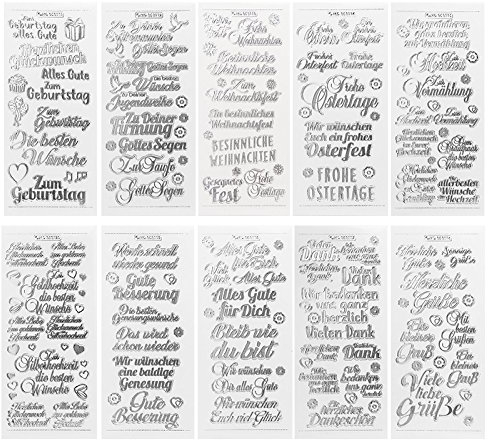 Ideen mit Herz Gravur-Sticker, transparent/silber, 10 Bogen à 10 x 23 cm | Aufkleber zum Basteln & Dekorieren | Karten & Geschenke zu Geburtstag, Weihnachten & mehr (Wünsche & Gratulationen - silber)
