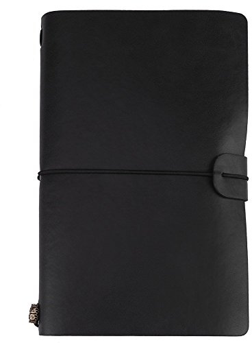 Eujgoov Diario in pelle fatta a mano, taccuino da viaggio in pelle sintetica, classico, diario da viaggio, ricaricabile, per uomini o donne (nero)