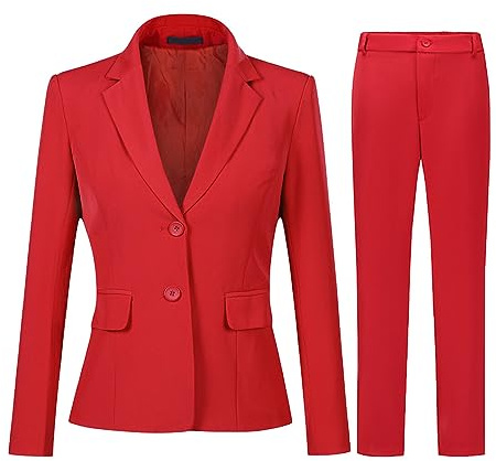 YYNUDA Kostym set dam business byxdress slim fit blazer med kostymbyxor Elegant för kontorsbröllop, röd, XXL