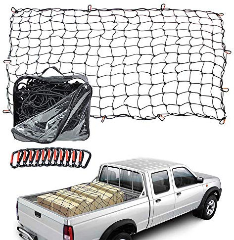 SSCYHT Red de Malla elástica de Carga Red de camioneta de Malla Red de Cama de camioneta de Servicio Pesado con 12 Piezas de mosquetones de Metal Ganchos Bungee Netting Accesorios para automóviles