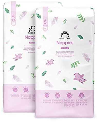 Amazon-Marke: Mama Bear Premium Windeln Größe 5 (10-16 kg), Weiß, 160 Stück (2 Packungen mit 80)