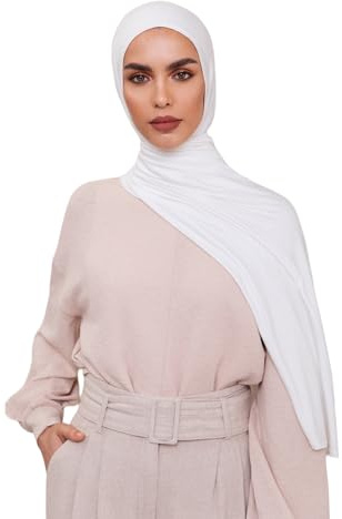Kiran Fashion Premium Quality Jersey Scarf Shawl Wrap Hijab Stretchy Lycra Big Long Maxi Plain (White)