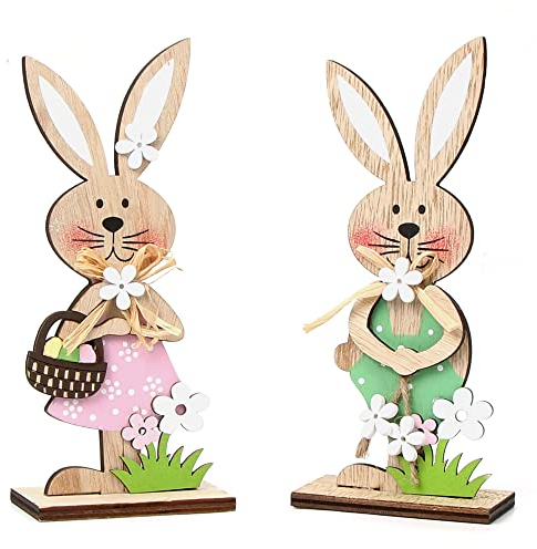 Meleager 2PCS Coniglio Pasquale Decorazioni, Decorazioni Pasquali Legno, Pasqua Legno Coniglietti Regali, Decorazione Primaverile Pasquale per Interni ed Esterni